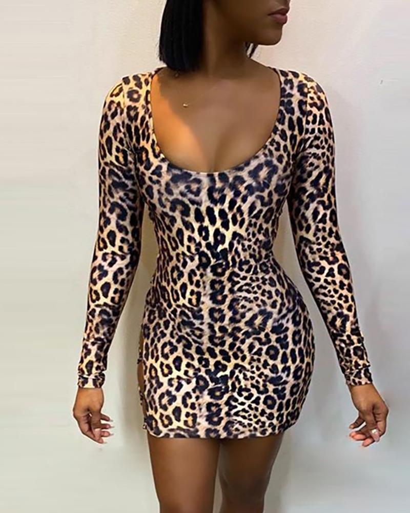 Amazon Hot Hot Hot European and American Super Sexy Nightclub Leopard Print Backless Lace-up Hip Short Dress