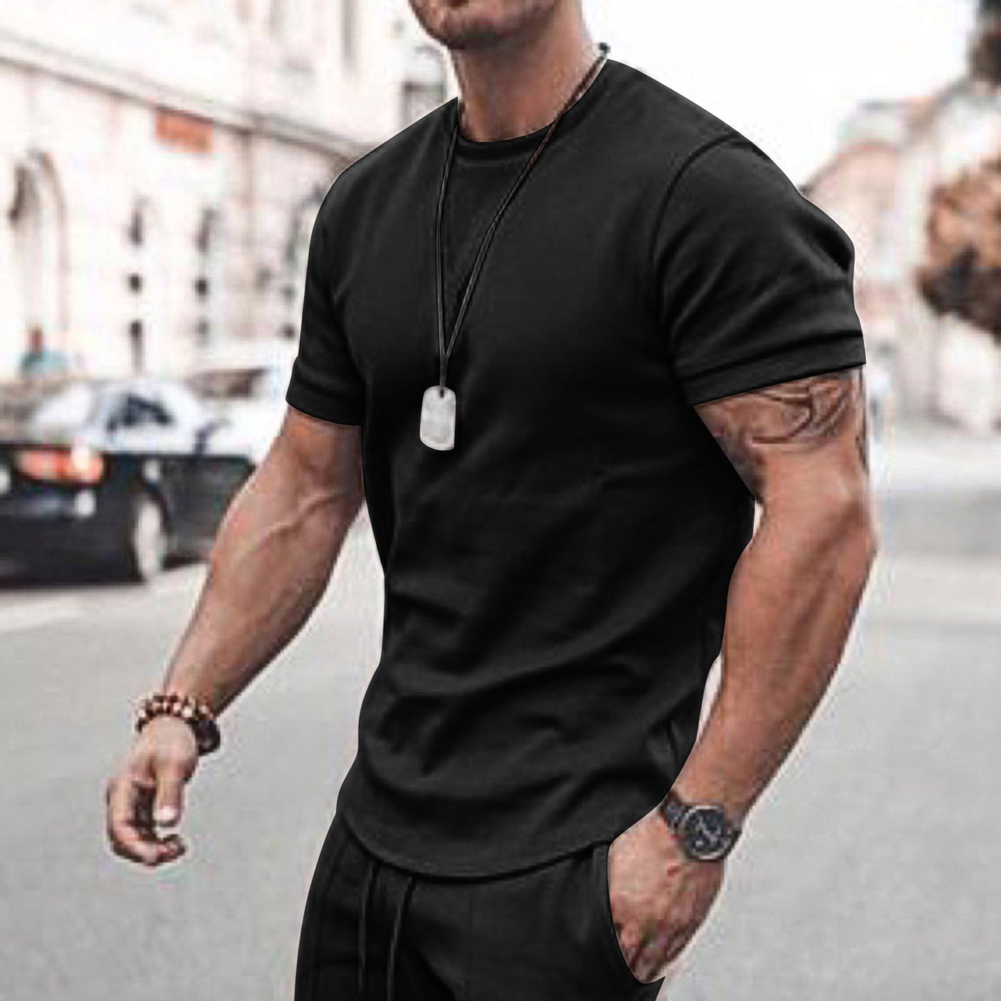 Men's Summer Short Sleeve Shorts Set Casual Sportswear Polyester Cotton Blend T-Shirt Bottoms Fashionable Urban Wear
