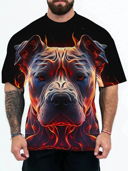 2025 New Animal Pattern 3D Digital Printing European and American Adult Men's T-Shirt Cross-Border Hooded Short-Sleeved Top