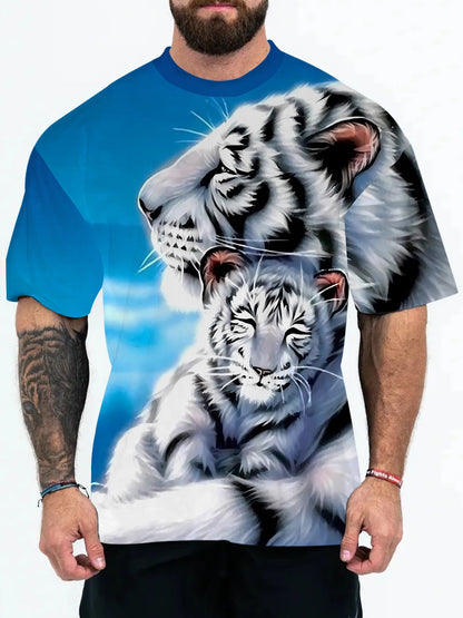 2025 New Animal Pattern 3D Digital Printing European and American Adult Men's T-Shirt Cross-Border Hooded Short-Sleeved Top