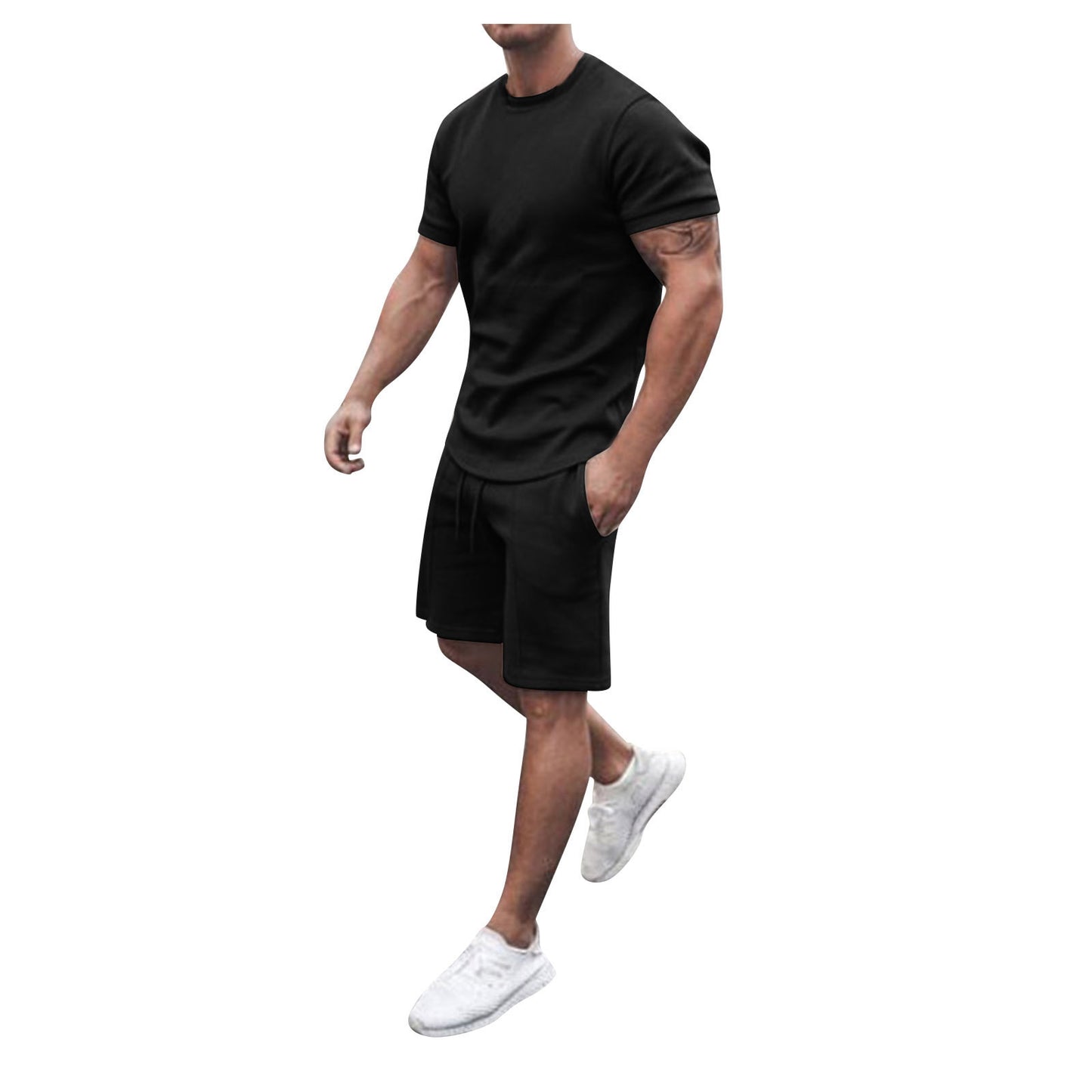 Men's Summer Short Sleeve Shorts Set Casual Sportswear Polyester Cotton Blend T-Shirt Bottoms Fashionable Urban Wear