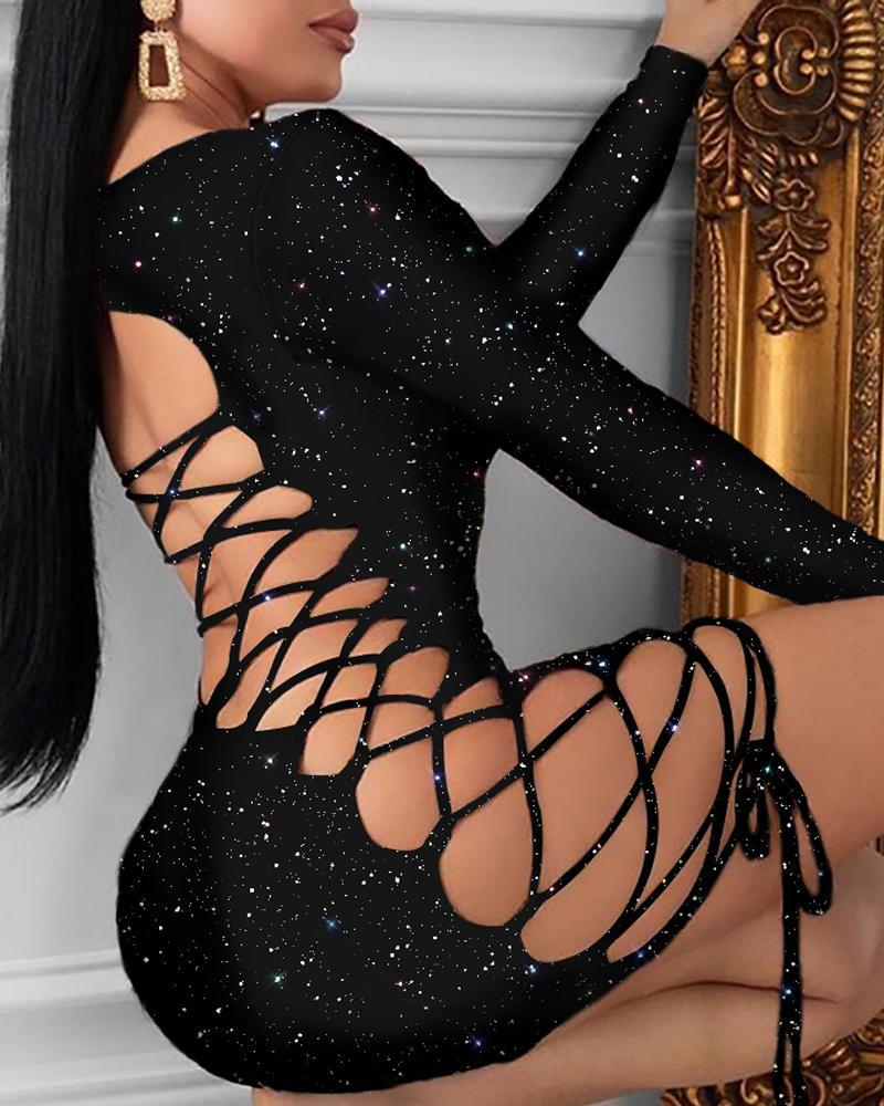Amazon Hot Hot Hot European and American Super Sexy Nightclub Leopard Print Backless Lace-up Hip Short Dress