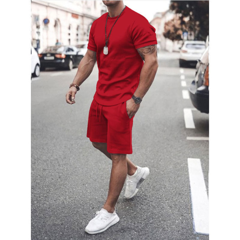 Men's Summer Short Sleeve Shorts Set Casual Sportswear Polyester Cotton Blend T-Shirt Bottoms Fashionable Urban Wear