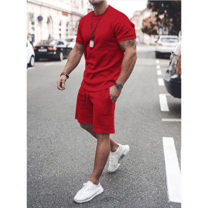 Men's Summer Short Sleeve Shorts Set Casual Sportswear Polyester Cotton Blend T-Shirt Bottoms Fashionable Urban Wear