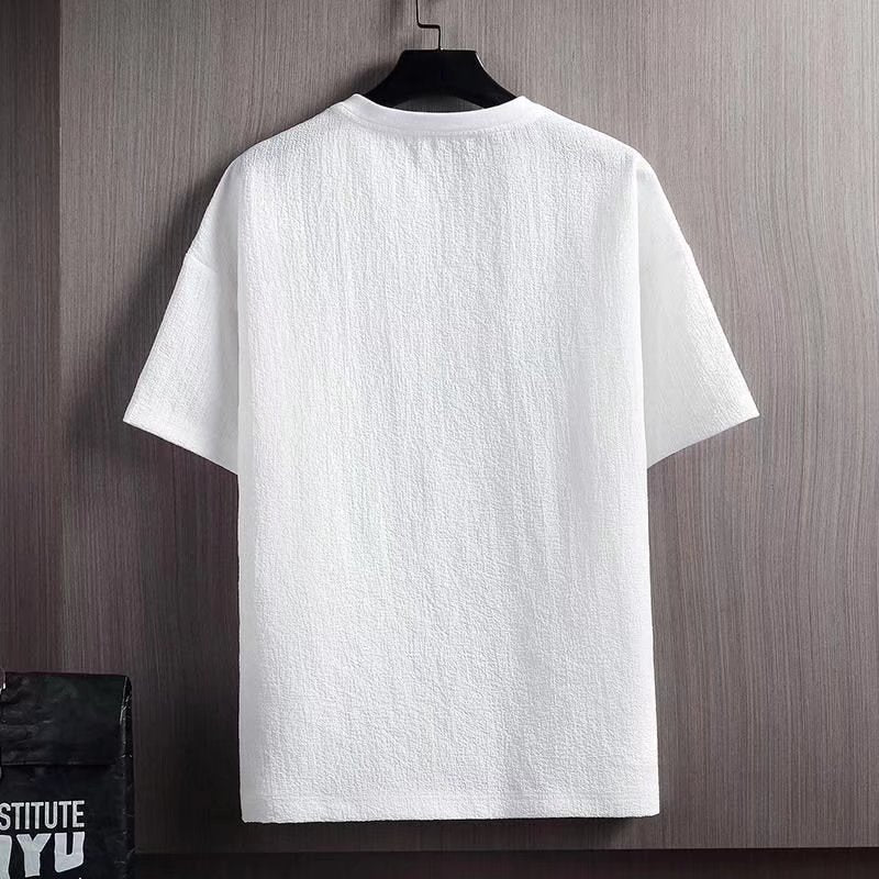 Linen Short-sleeved T-shirt Men's Summer New Half-sleeved T-shirt Cotton and Linen Solid Color Loose Base Shirt White Half Sleeve