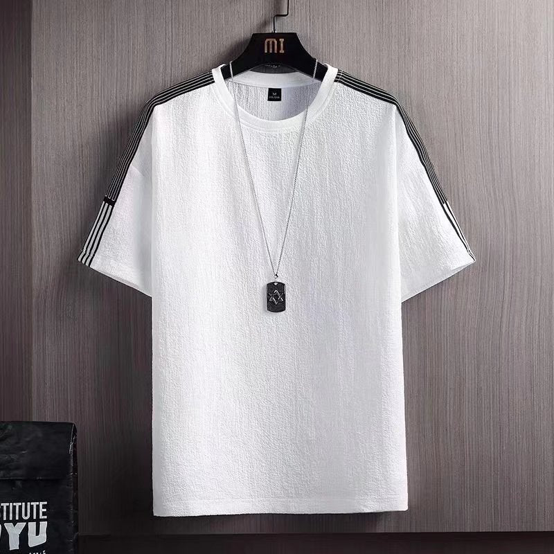 Linen Short-sleeved T-shirt Men's Summer New Half-sleeved T-shirt Cotton and Linen Solid Color Loose Base Shirt White Half Sleeve