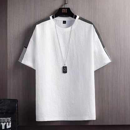 Linen Short-sleeved T-shirt Men's Summer New Half-sleeved T-shirt Cotton and Linen Solid Color Loose Base Shirt White Half Sleeve