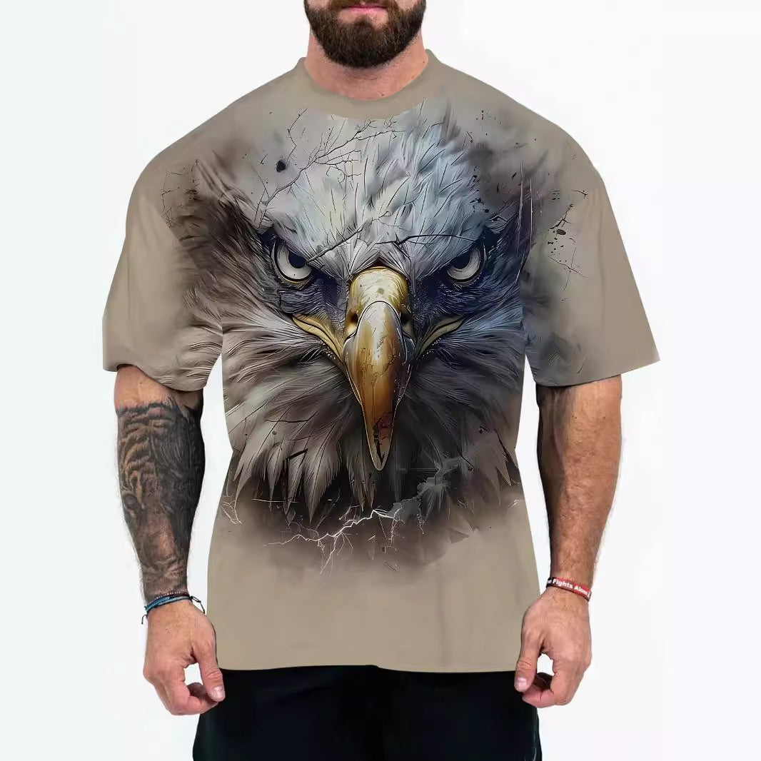 2025 New Animal Pattern 3D Digital Printing European and American Adult Men's T-Shirt Cross-Border Hooded Short-Sleeved Top