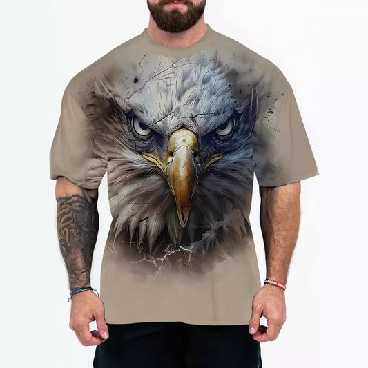 2025 New Animal Pattern 3D Digital Printing European and American Adult Men's T-Shirt Cross-Border Hooded Short-Sleeved Top