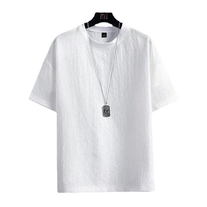 Linen Short-sleeved T-shirt Men's Summer New Half-sleeved T-shirt Cotton and Linen Solid Color Loose Base Shirt White Half Sleeve