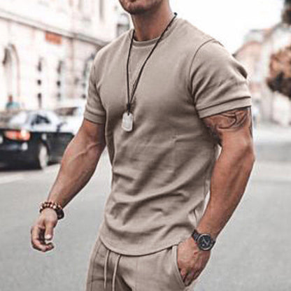 Men's Summer Short Sleeve Shorts Set Casual Sportswear Polyester Cotton Blend T-Shirt Bottoms Fashionable Urban Wear