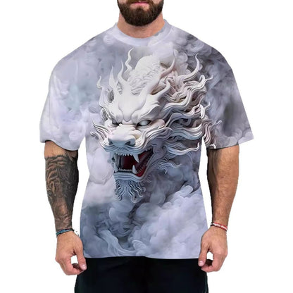 2025 New Animal Pattern 3D Digital Printing European and American Adult Men's T-Shirt Cross-Border Hooded Short-Sleeved Top