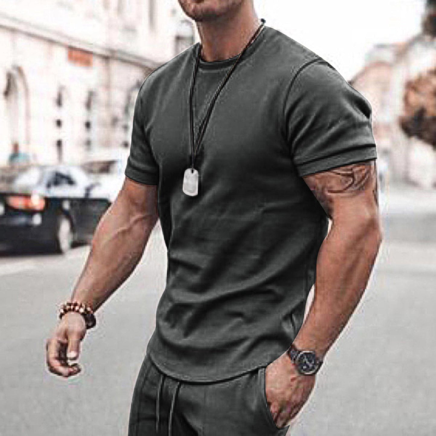 Men's Summer Short Sleeve Shorts Set Casual Sportswear Polyester Cotton Blend T-Shirt Bottoms Fashionable Urban Wear