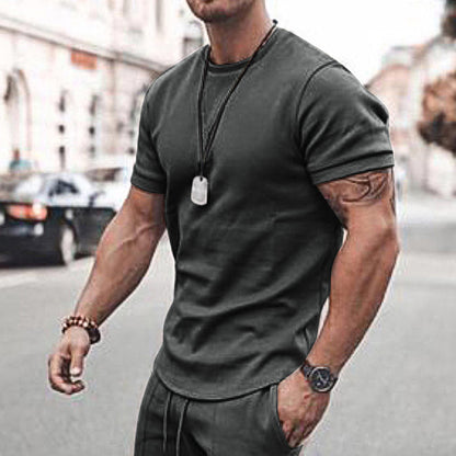 Men's Summer Short Sleeve Shorts Set Casual Sportswear Polyester Cotton Blend T-Shirt Bottoms Fashionable Urban Wear