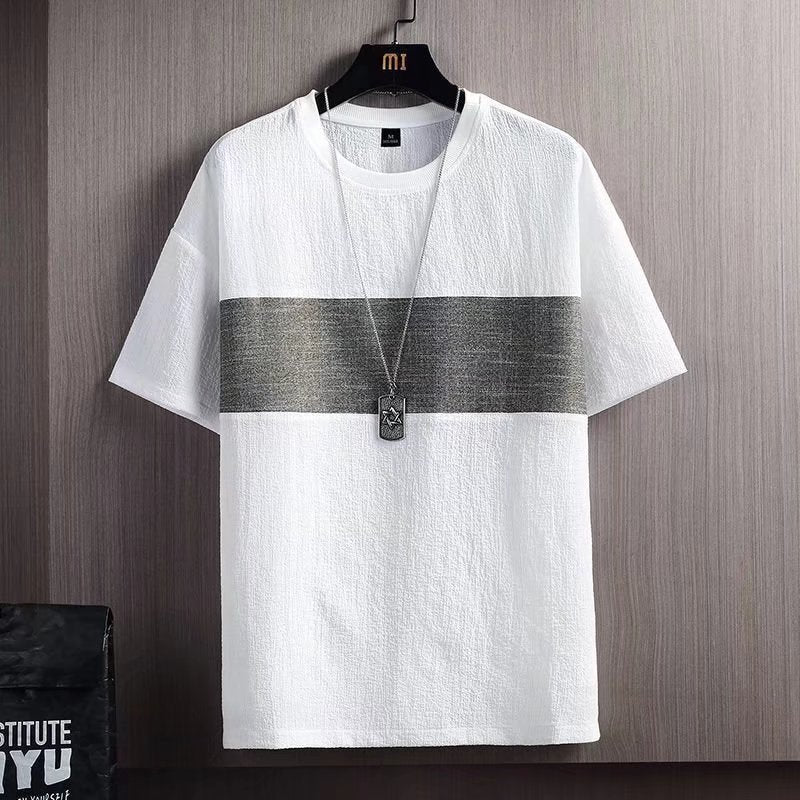 Linen Short-sleeved T-shirt Men's Summer New Half-sleeved T-shirt Cotton and Linen Solid Color Loose Base Shirt White Half Sleeve