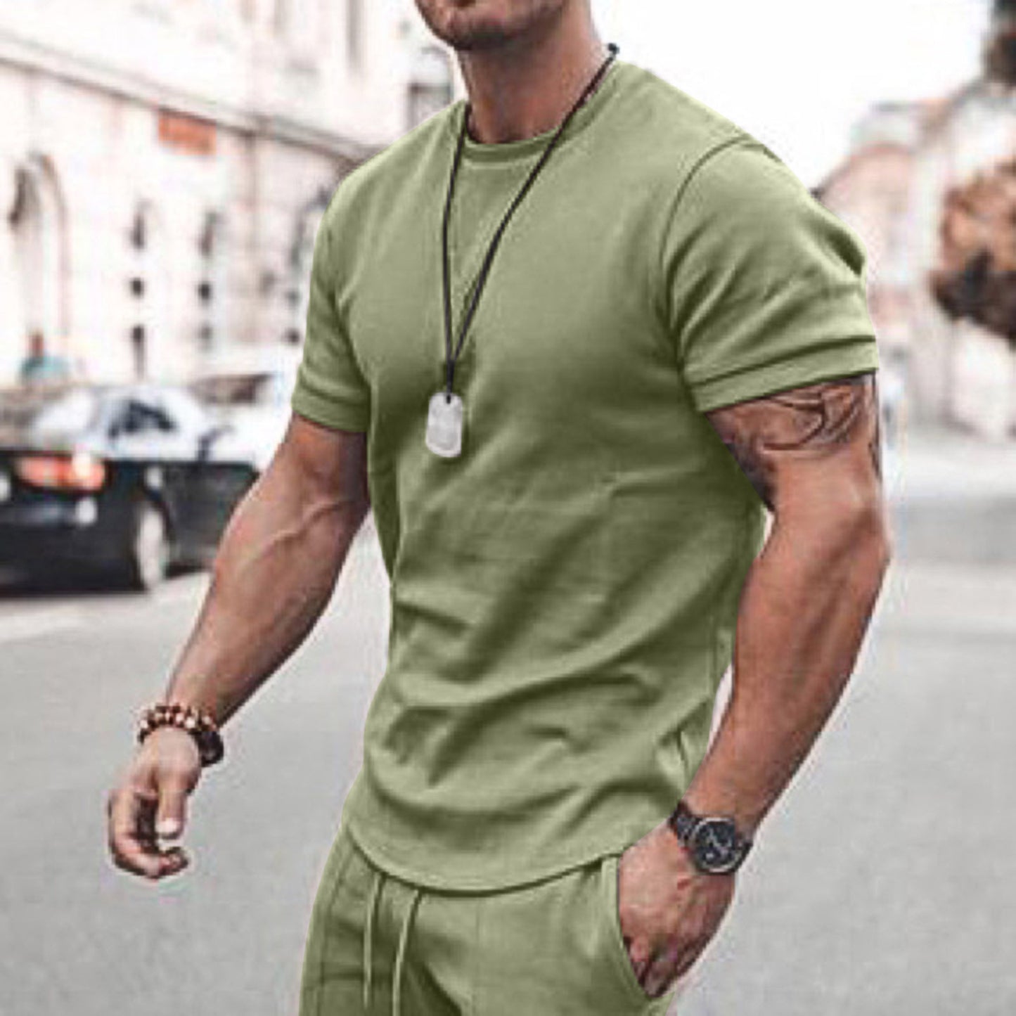 Men's Summer Short Sleeve Shorts Set Casual Sportswear Polyester Cotton Blend T-Shirt Bottoms Fashionable Urban Wear