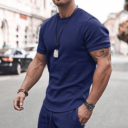 Men's Summer Short Sleeve Shorts Set Casual Sportswear Polyester Cotton Blend T-Shirt Bottoms Fashionable Urban Wear